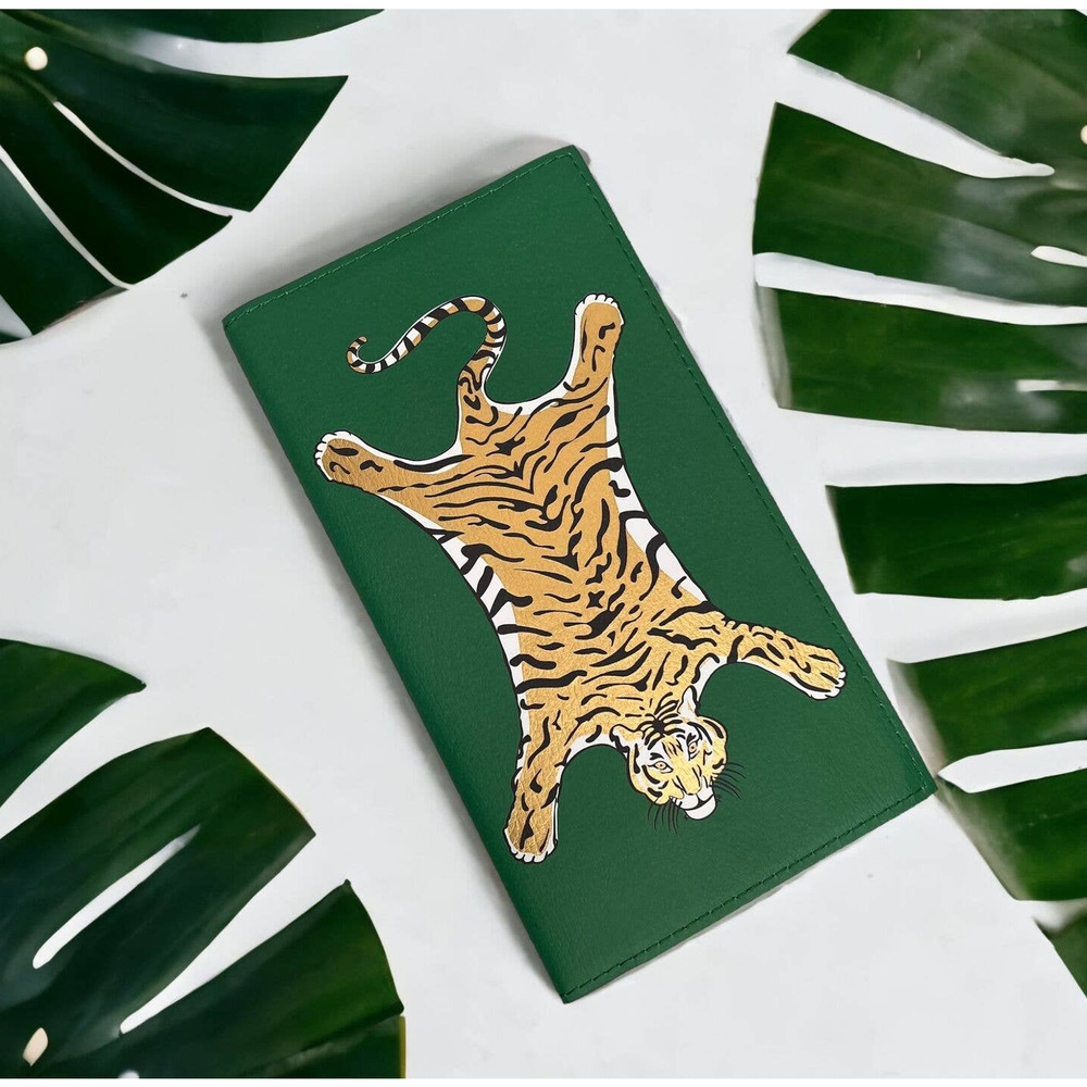 Jonathan Adler Tiger Travel Journal Green Safari Removable Folio Faux Leather